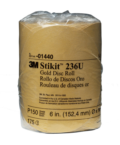 14403m 6x Nh 150a Stikit Gold Discgold Disc Roll, 014406 In, P150175 Discs Per Roll6 Rolls Per Case3M Stikit Gold Disc Roll, 01440, 6 in, P150, 175 discs per roll, 6 rolls per case