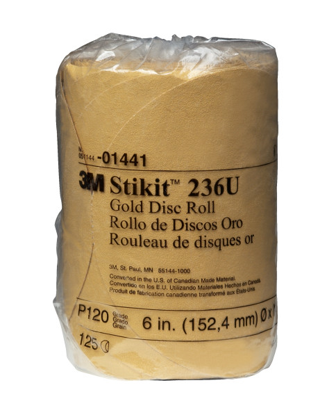 14413m 6x Nh 120a Stikit Gold Discgold Disc Roll, 014416 In, P120125 Discs Per Roll10 Rolls Per Case3M Stikit Gold Disc Roll, 01441, 6 in, P120, 125 discs per roll, 10 rolls per case
