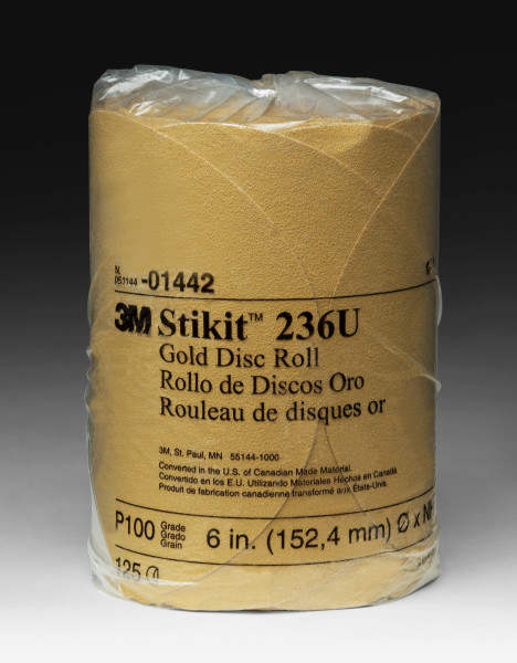 14423m 6x Nh 100a Stikit Gold Discgold Disc Roll, 014426 In, P100125 Disc Per Roll10 Rolls Per Case3M 6X NH 100A Stikit Gold Disc Roll, 01442, 6 in, P100, 125 discs per roll, 10 rolls per case
