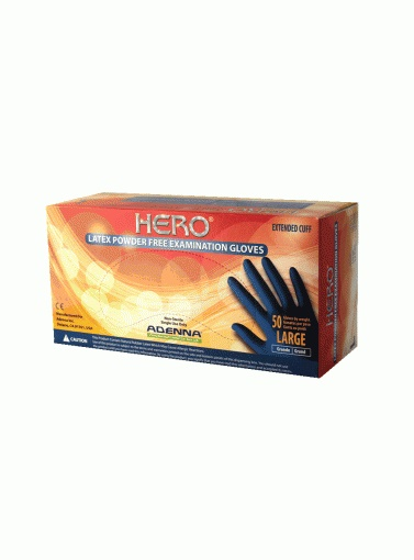 Heroxlhero Latex Pf Blue Exam GlovesX-Large, 14 Mil, Powder Free50 Pcs Per BoxHERO POWDER FREE GLOVES