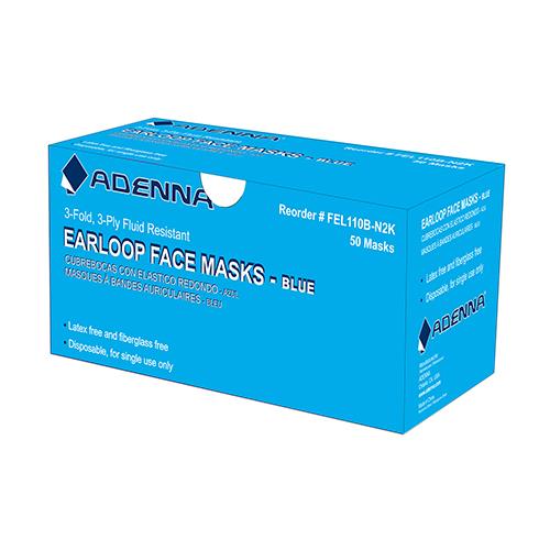 Fel110badenna Earloop Face Masksblue Medical Face Mask3-Ply Fluid Resistant50 Pcs Per BoxFACE MASK, EAR LOOP, ADENNA